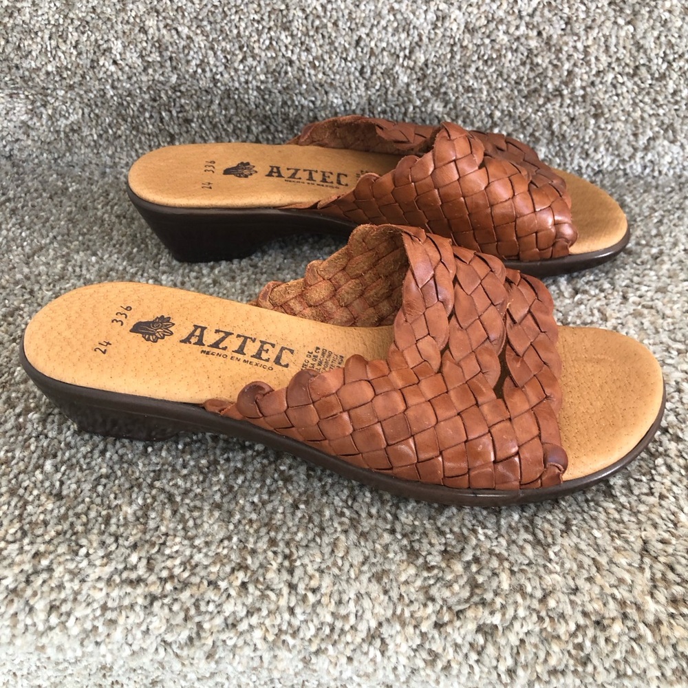 Aztec Braided Leather Slide Mules in Cognac - Picture 4 of 16